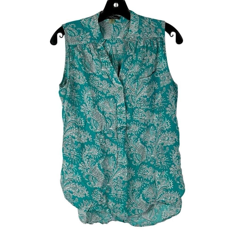 Market & Spruce Green Gray Paisley Sleeveless Blouse Medium